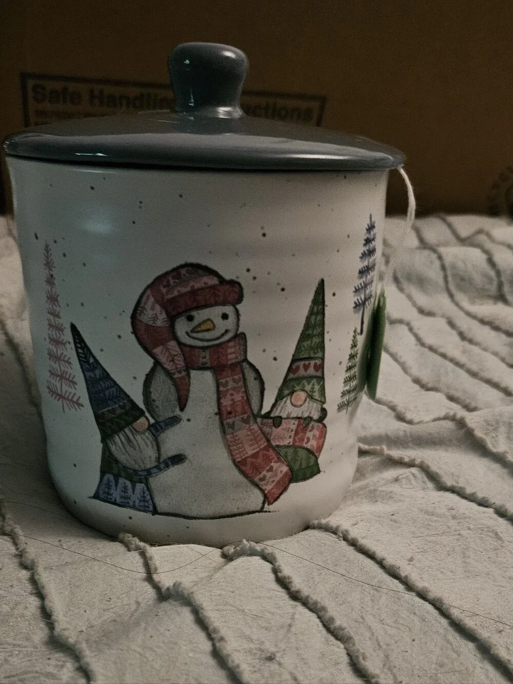 Festive Snowman & Gnomes Ceramic Canister - White and Gray